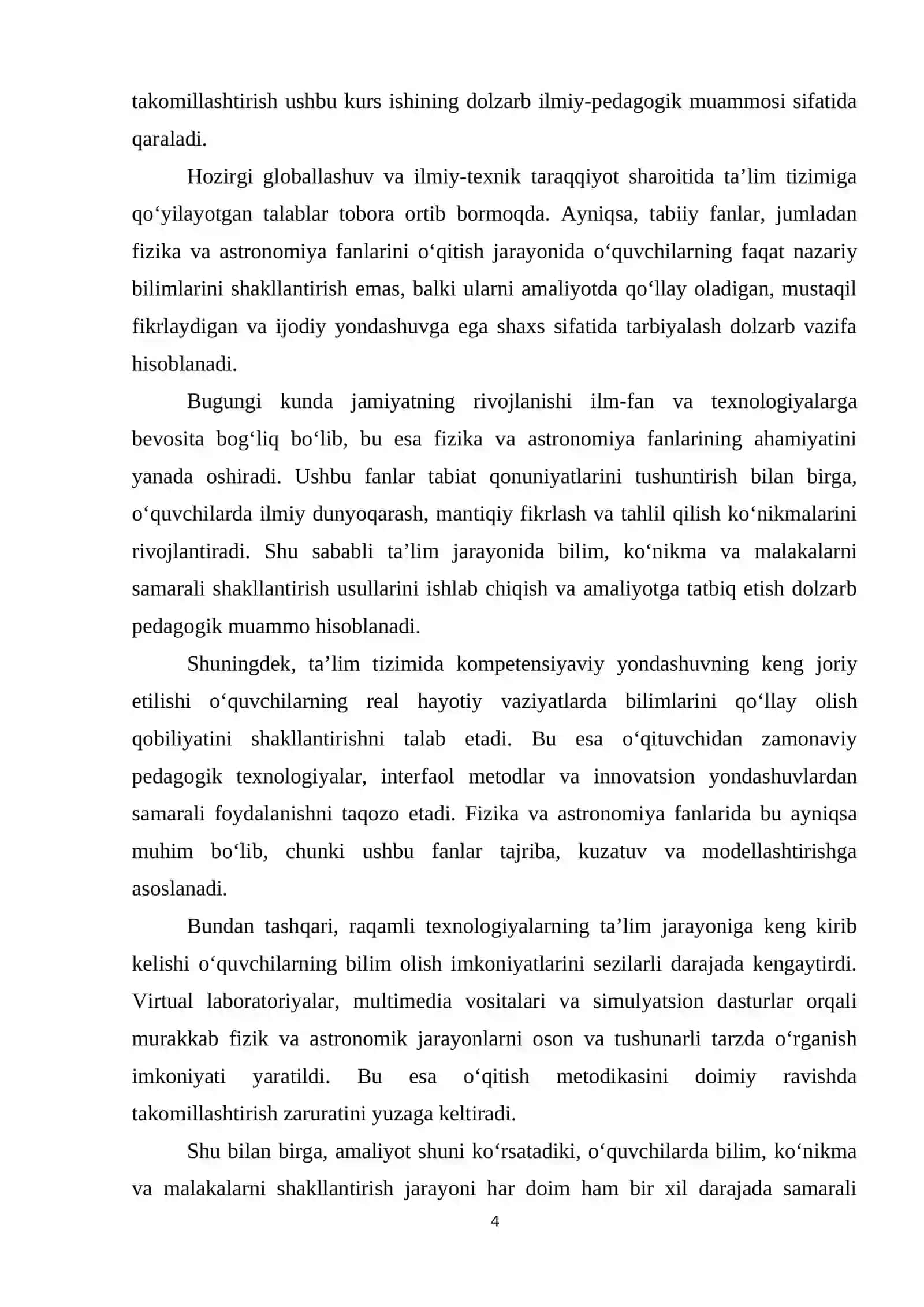 "FIZIKA VA ASTRONOMIYA ÒQITISH METODIKASI" FANIDAN 4