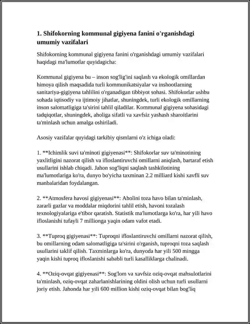 KOMMUNAL GIGIYENA FANINI O'RGANISHDA SHIFOKORNING VAZIFALARI. KOMMUNAL OB'EKTLAR HAQIDA TUSHUNCHA 4