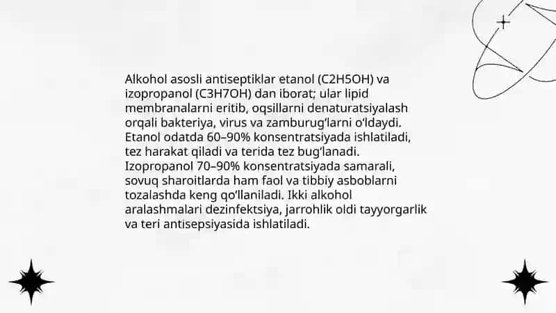Antiseptik vositalar kimyoviy tarkibi va qolanilishi 4