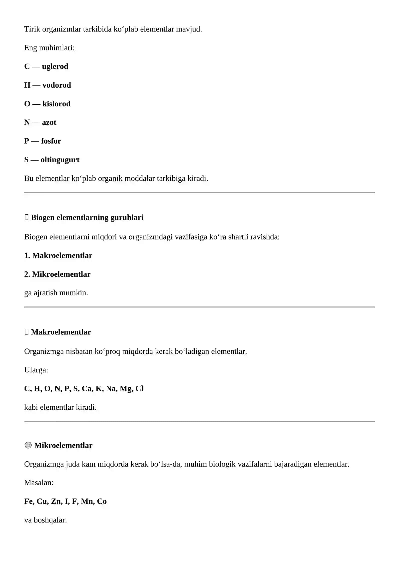Biogen elementlar va ularning tirik organizmlardagi ahamiyati 4