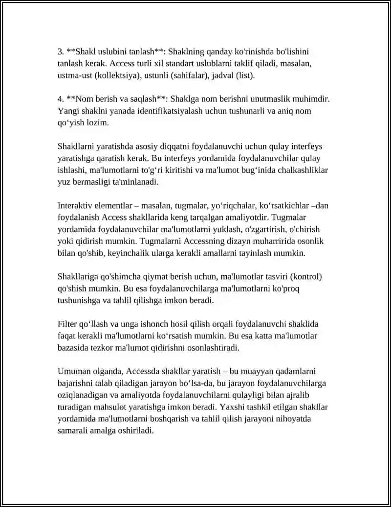 MICROSOFT ACCESSDA DASTURIDA SHAKILLAR YARATISH 4