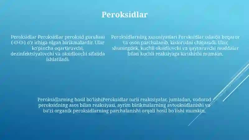 Vodorod Va Kislorodning Birikmalari Pereoksidlar Va Ularning Olinish Xossalari 4