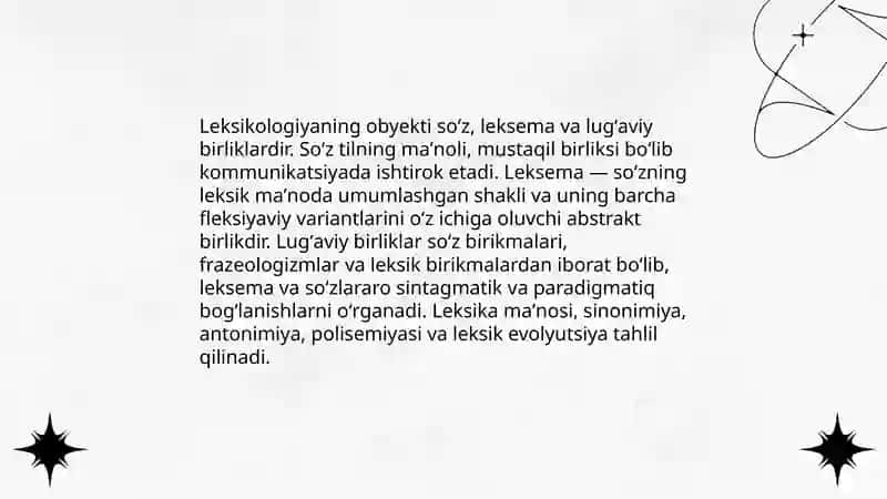 Leksikologiya. Leksikologiyaning obyekti, maqsadi va vazifalari 4