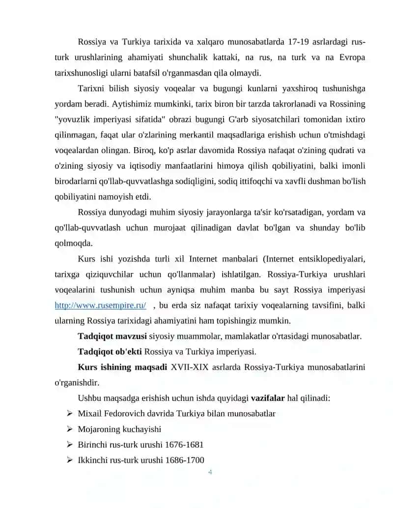 XVII-XIX asrlarda Rossiya-Turkiya munosabatlari 4