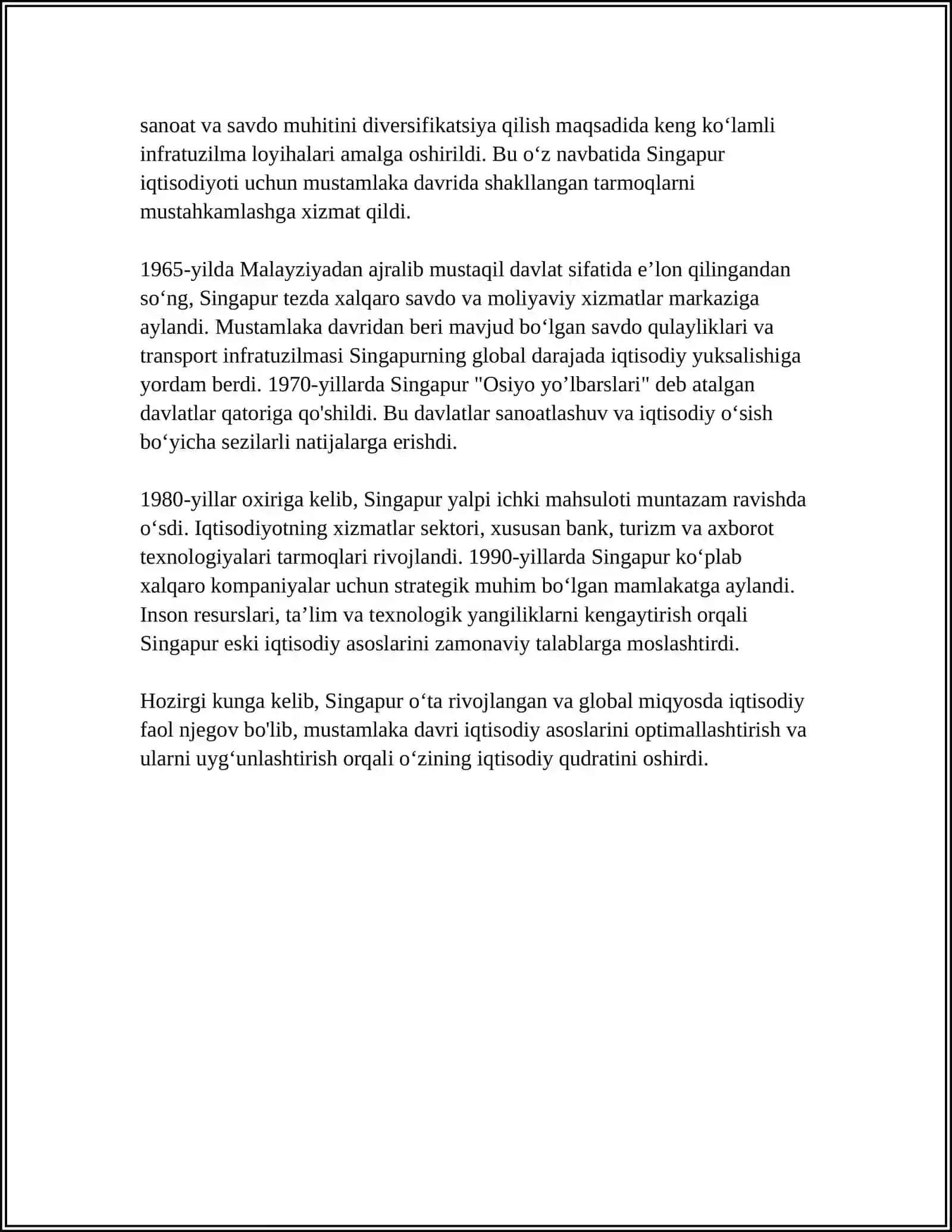 SINGAPUR IQTISODIYOTI TARIXI VA RIVOJLANISH BOSQICHLARI 4