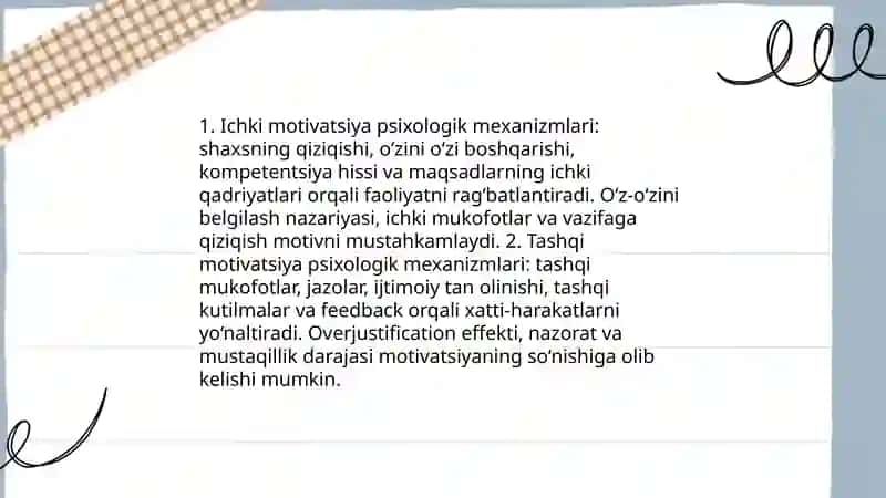 Motivatsiyani paydo bo‘lishi va so‘nishining psixologik mexanizmlari 4
