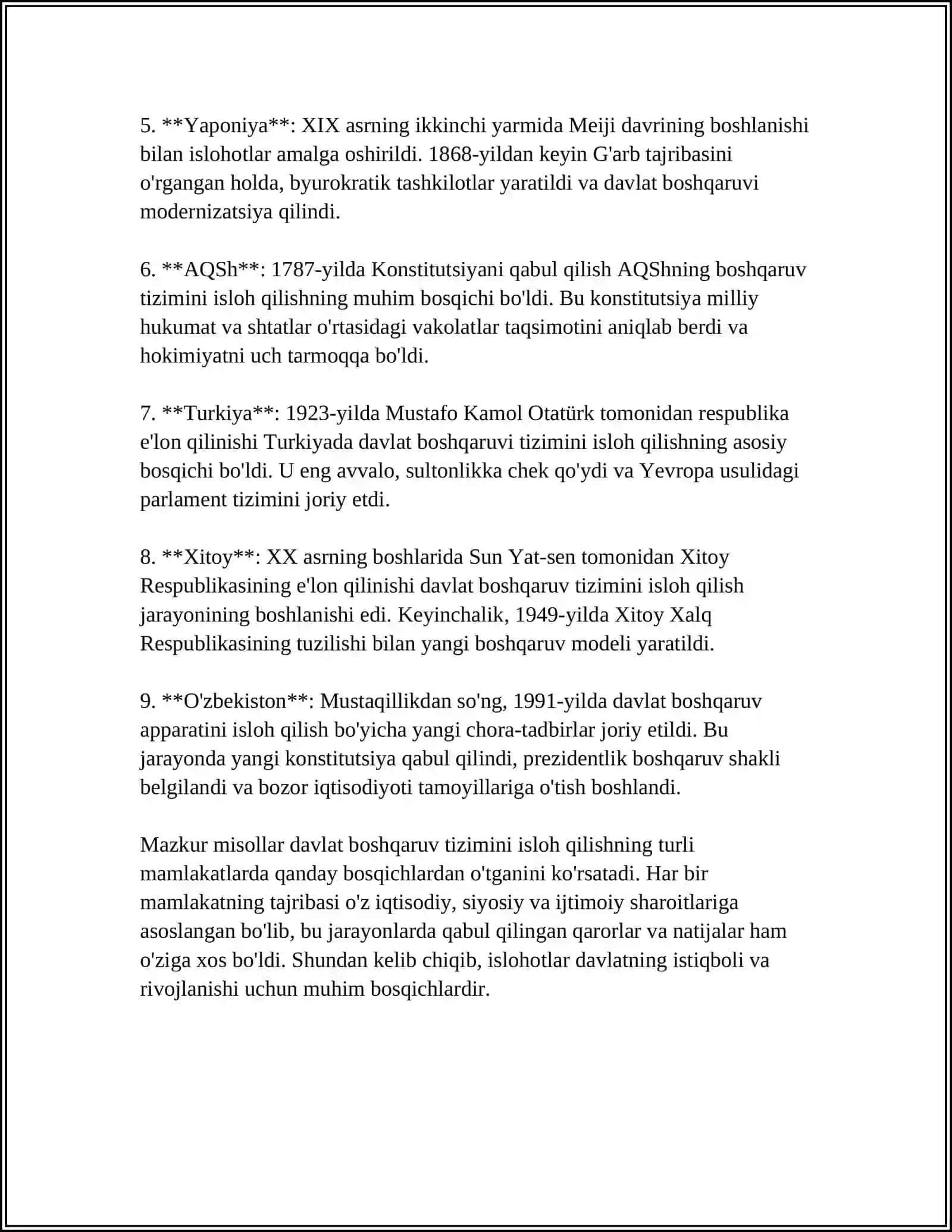 MUSTAQILLIK YILLARIDA DAVLAT BOSHQARUV TIZIMINIDA AMALGA OSHIRILGAN ISLOHOTLARNING XUSUSIYATLARI HAQIDA 4