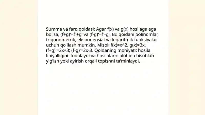 Hosilani hisoblash qoydalari 4