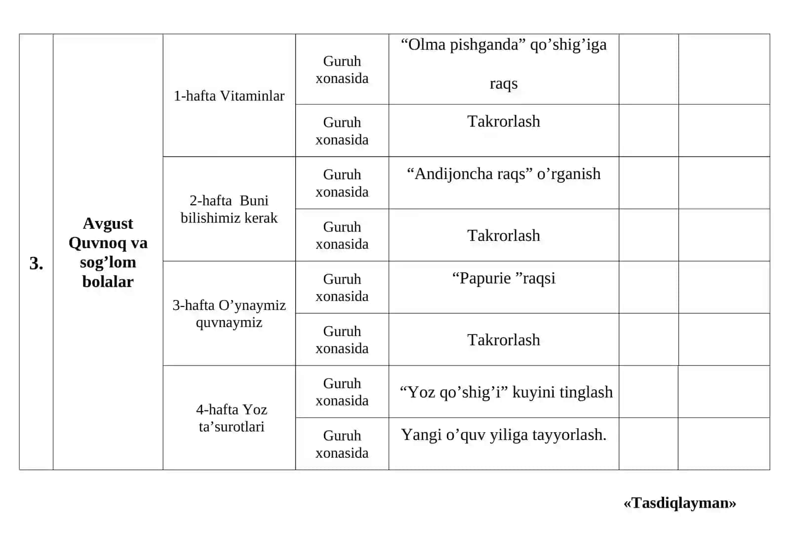 Muxlisaning yozgi sog'lomlashtirish davri 2023 yil uchun 4