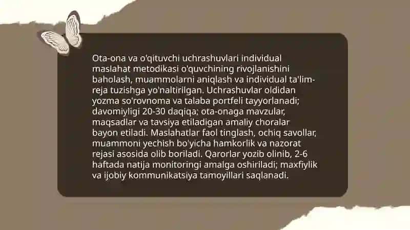 Ta'lim muassasasi o'quvchilarining Ota onalari bilan olib boriladigan ish shakl va metodlari 4