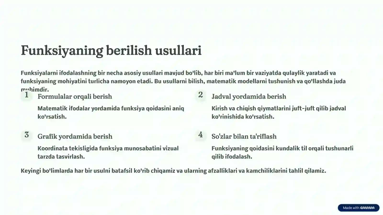Funksiya va Funksiyaning Berilish Usullari 4
