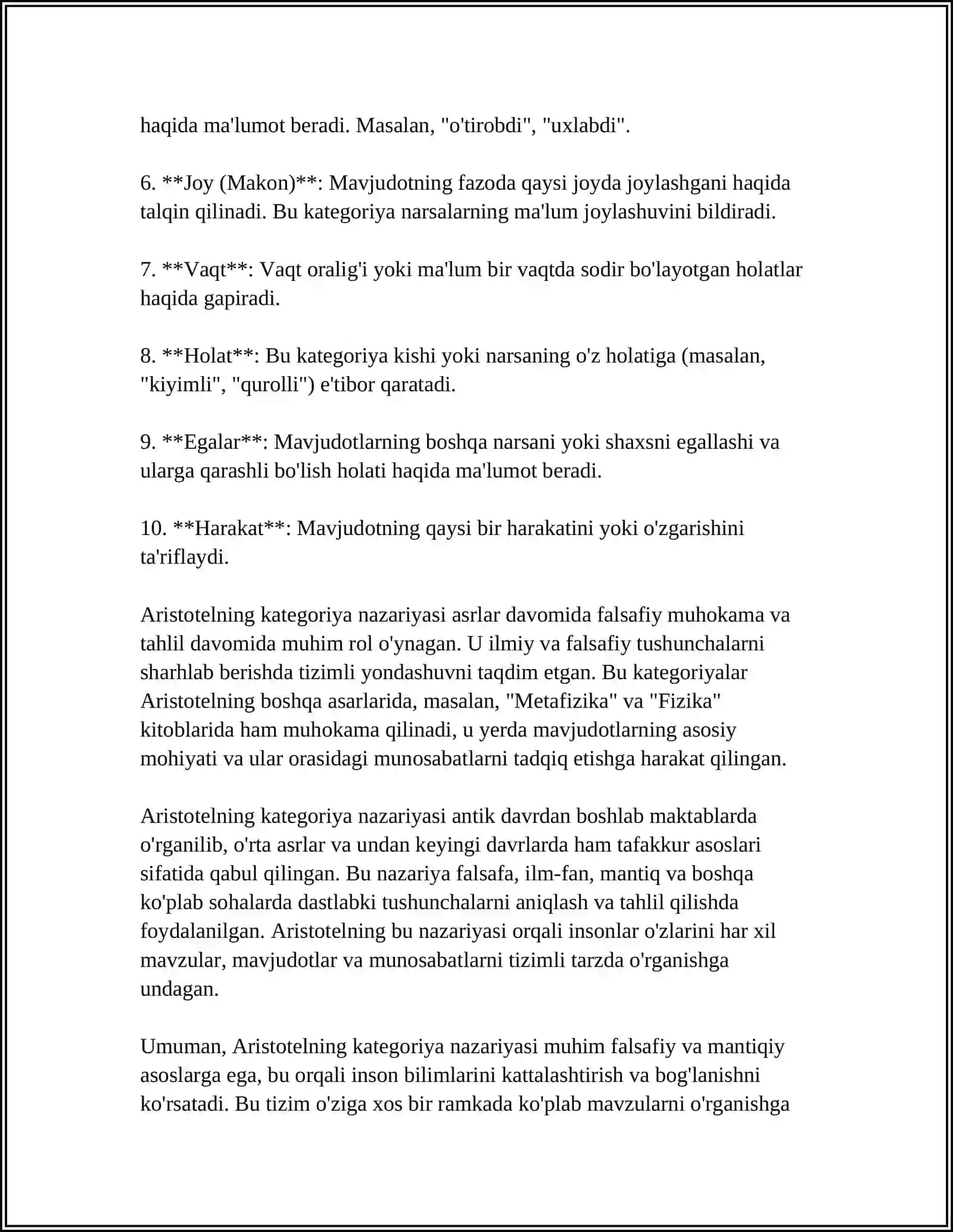 ARISTOTEL, FAROBIY VA KANT ONTOLOGIYASI VA KATEGORIYALAR TASNIFI 4