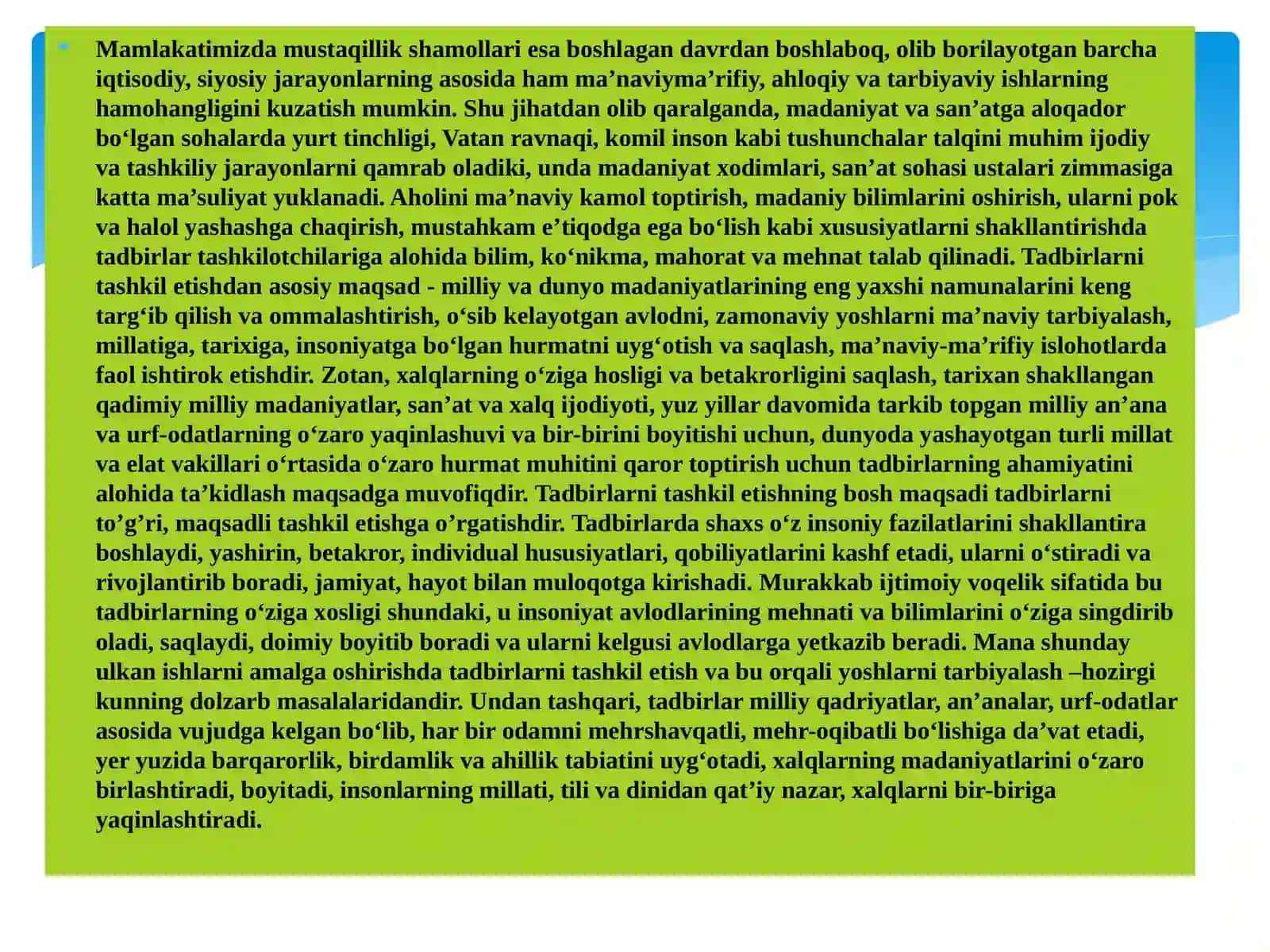 Yoshlar bilan ta'shili tadbirlarni tashkil etish metodi 4