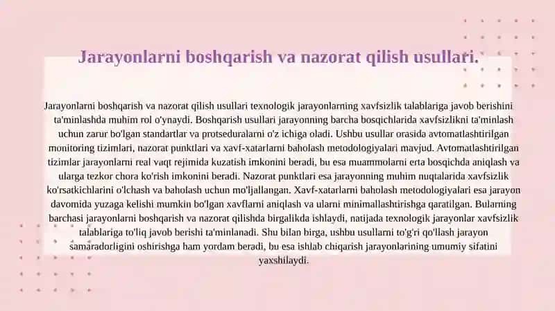 Texnologik jarayonlarning xavfsizlik standartlari va talablariga mosligi 4