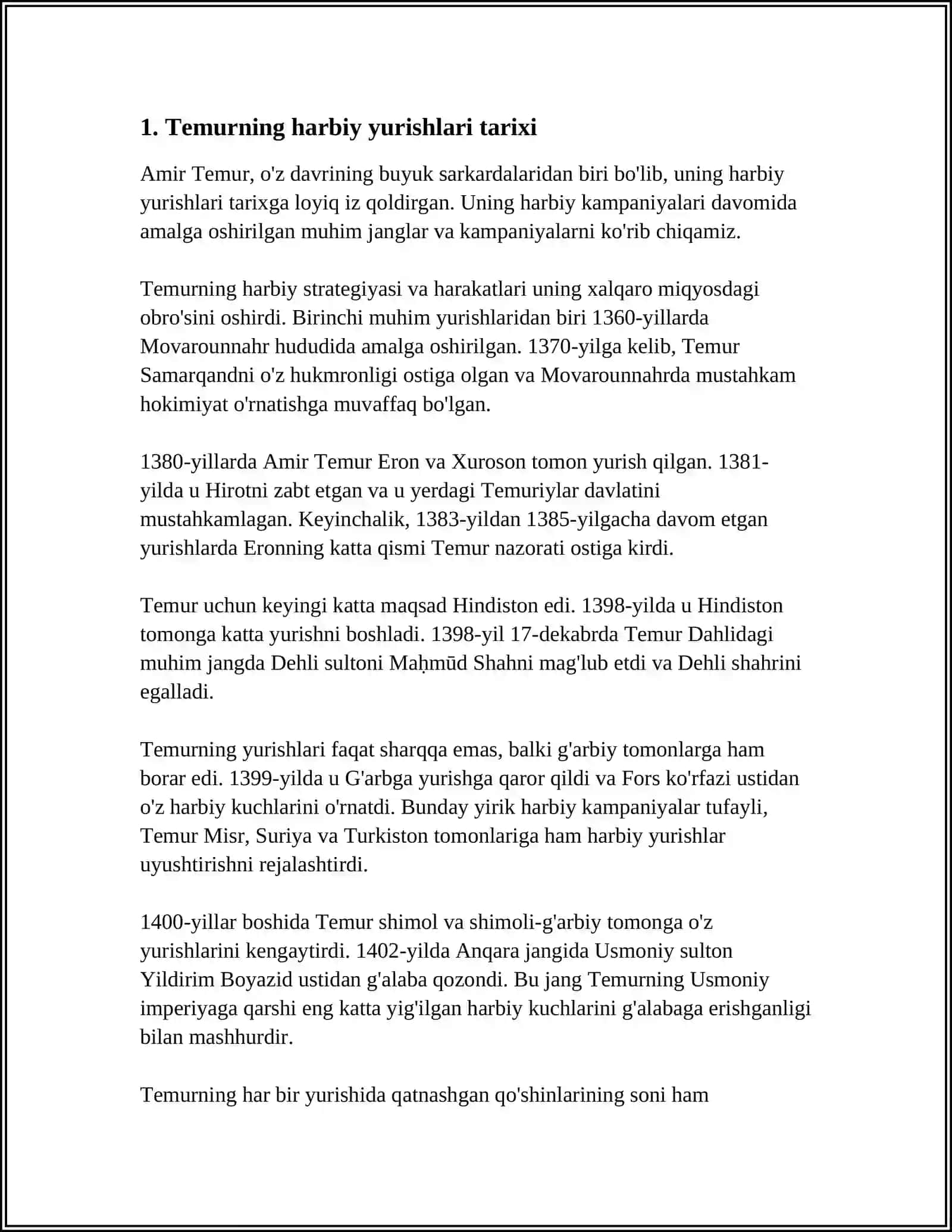 TEMUR VA TEMURIYLAR MUZEYI EKSPOZITSIYALARI BILAN TANISHISH NATJASIDA TEMURNING HARBIY YURISHLARI BOʻYICHA XARITALAR CHIZISH 4