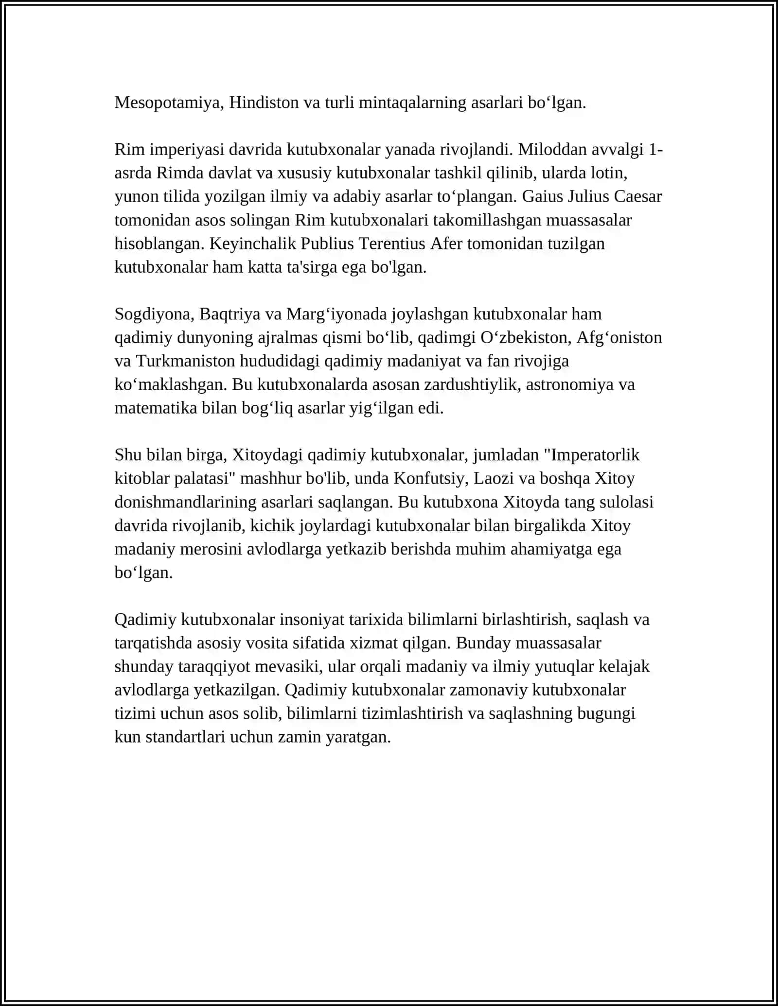 QADIMGI KUTUBXONALAR TARIXI MAVZUSIDA REFERAT 4