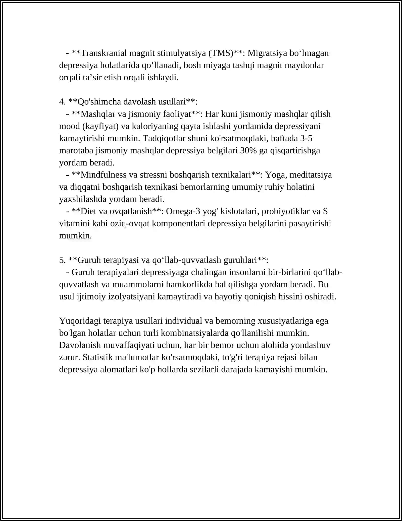 Depressiyaga qarshi terapiya usullari 4