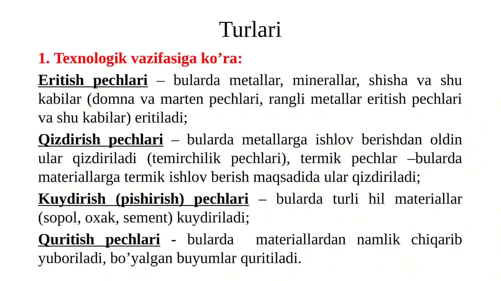 SANOAT PECHLARI TURLARI VA ASOSIY KO‘RSATKICHLARI 4