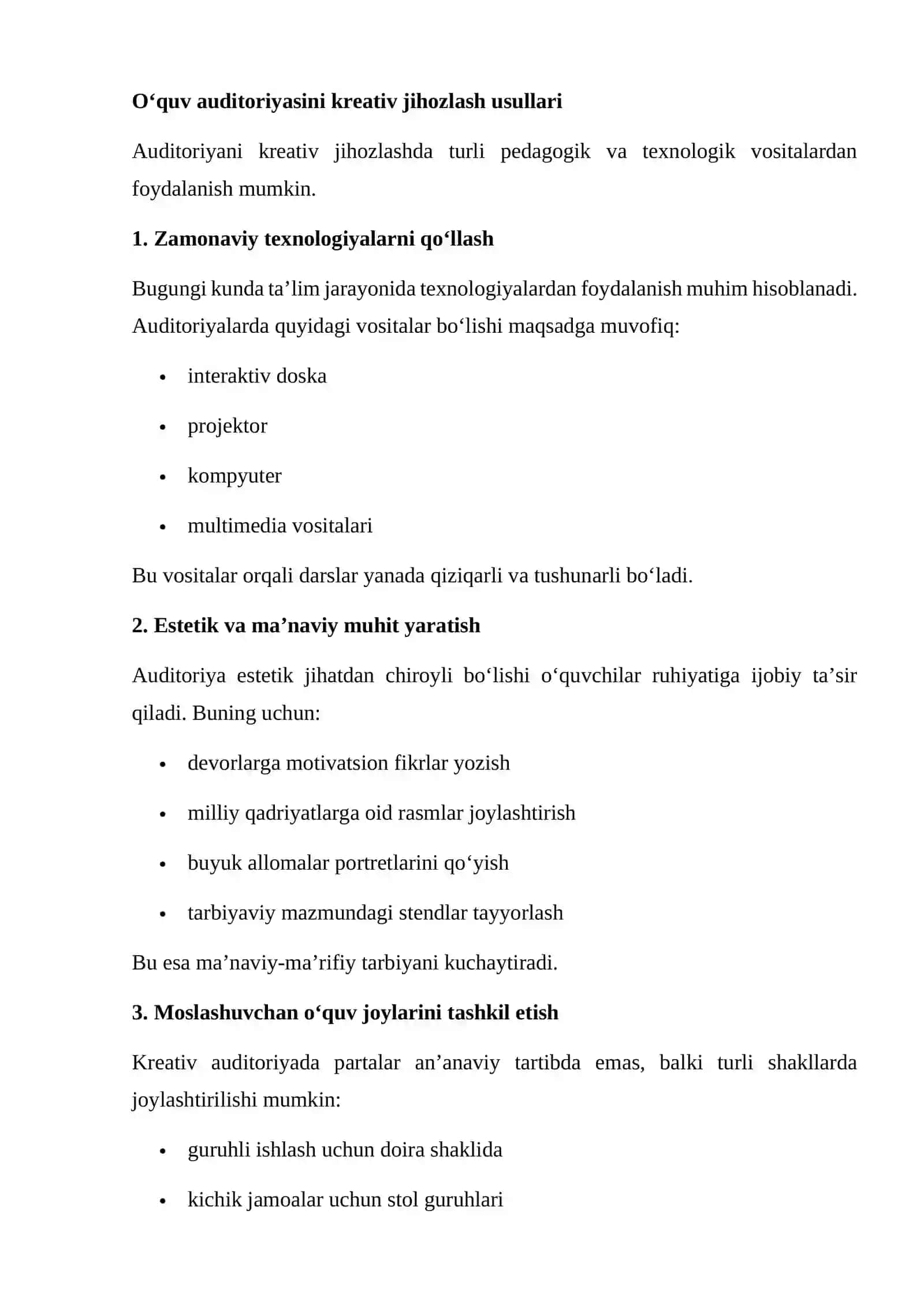 Auditoriyani jihozlashda kreativ yondashuv mohiyati 4
