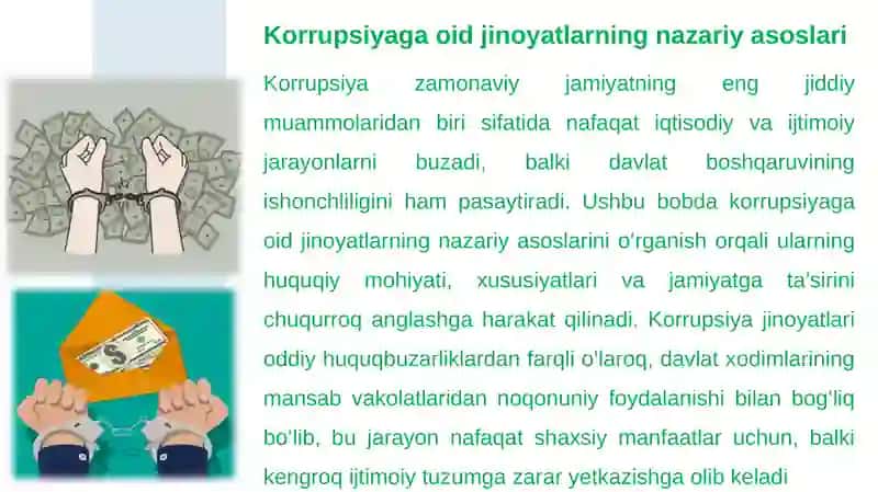 Korrupsiyaga oid jinoyatlar tushunchasi 4