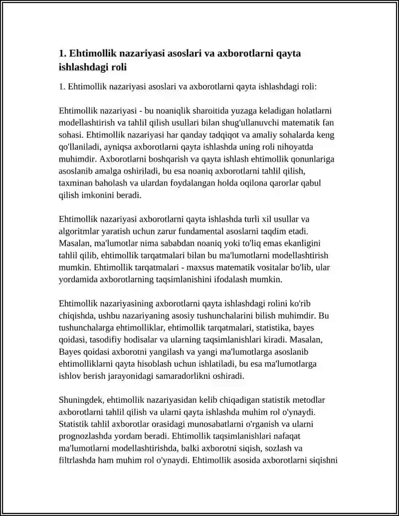 AXBOROTLARGA ISHLOV BERISHDA EHTIMOLLIK QONUNLARDAN FOYDALANISH USULLARI VA ALGORITMLARI ASOSIDA DASTURIY VOSITA YARATISH 4