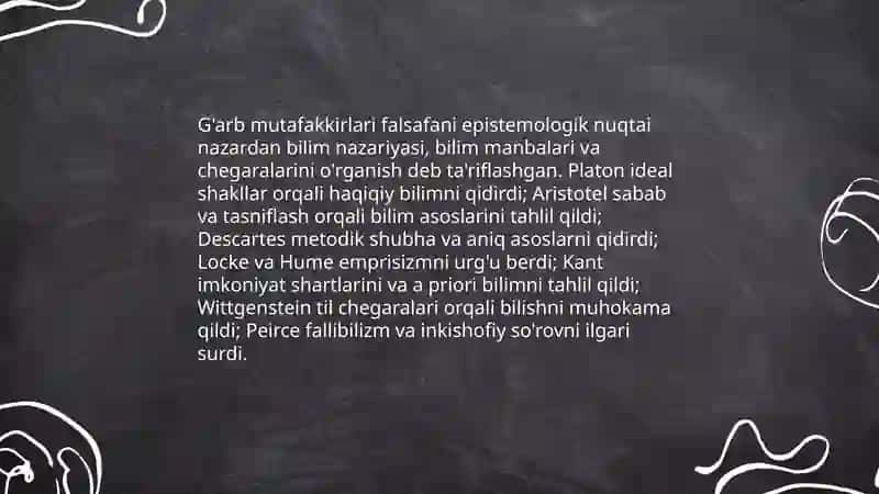 Falsafaning mazmuniga oid Sharq va G'arb mutafakkirlarining ta'riflarini tasniflash 4