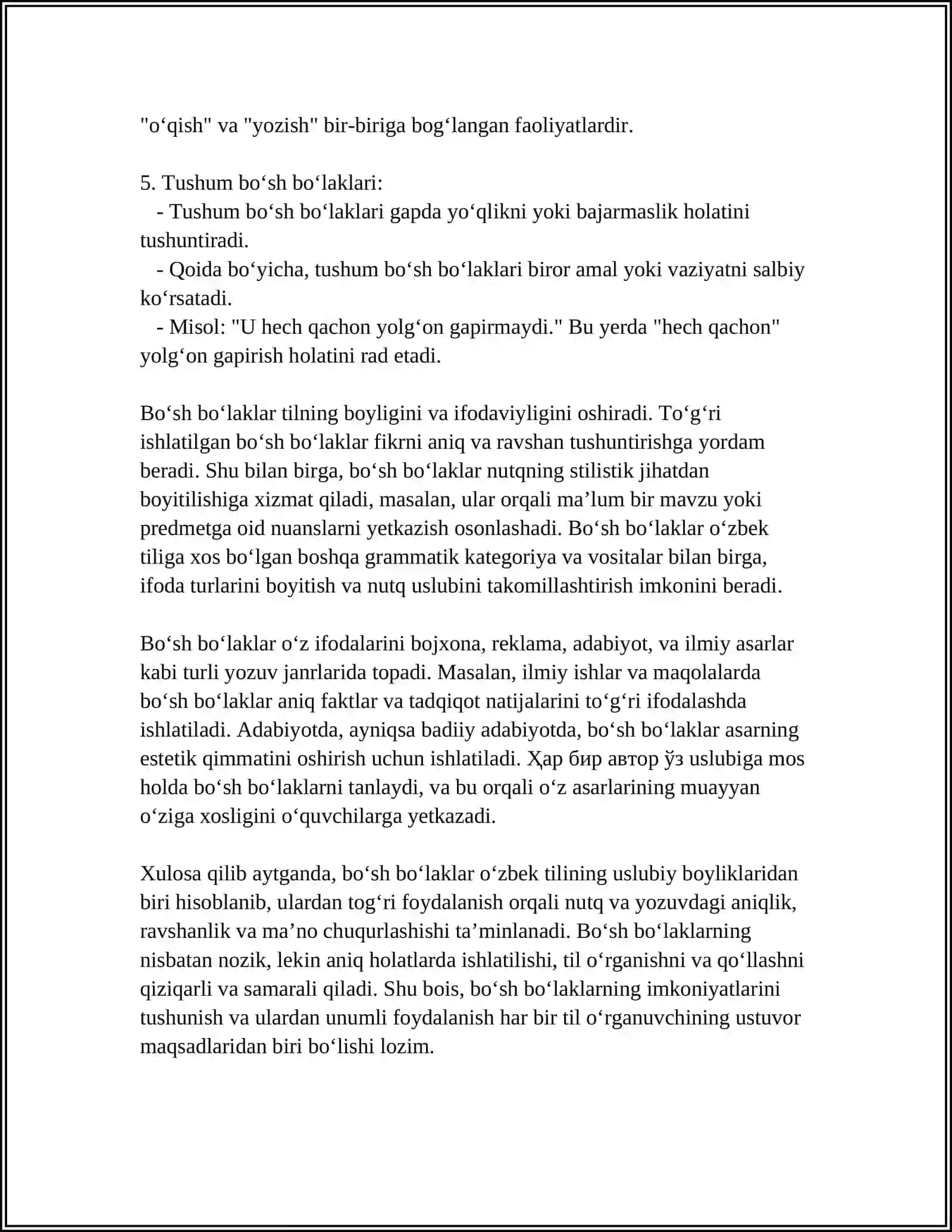 GAP. GAP BO’LAKLARI. BOSH BO’LAKLAR VA IKKINCHI DARAJALI BO’LAKLAR 4