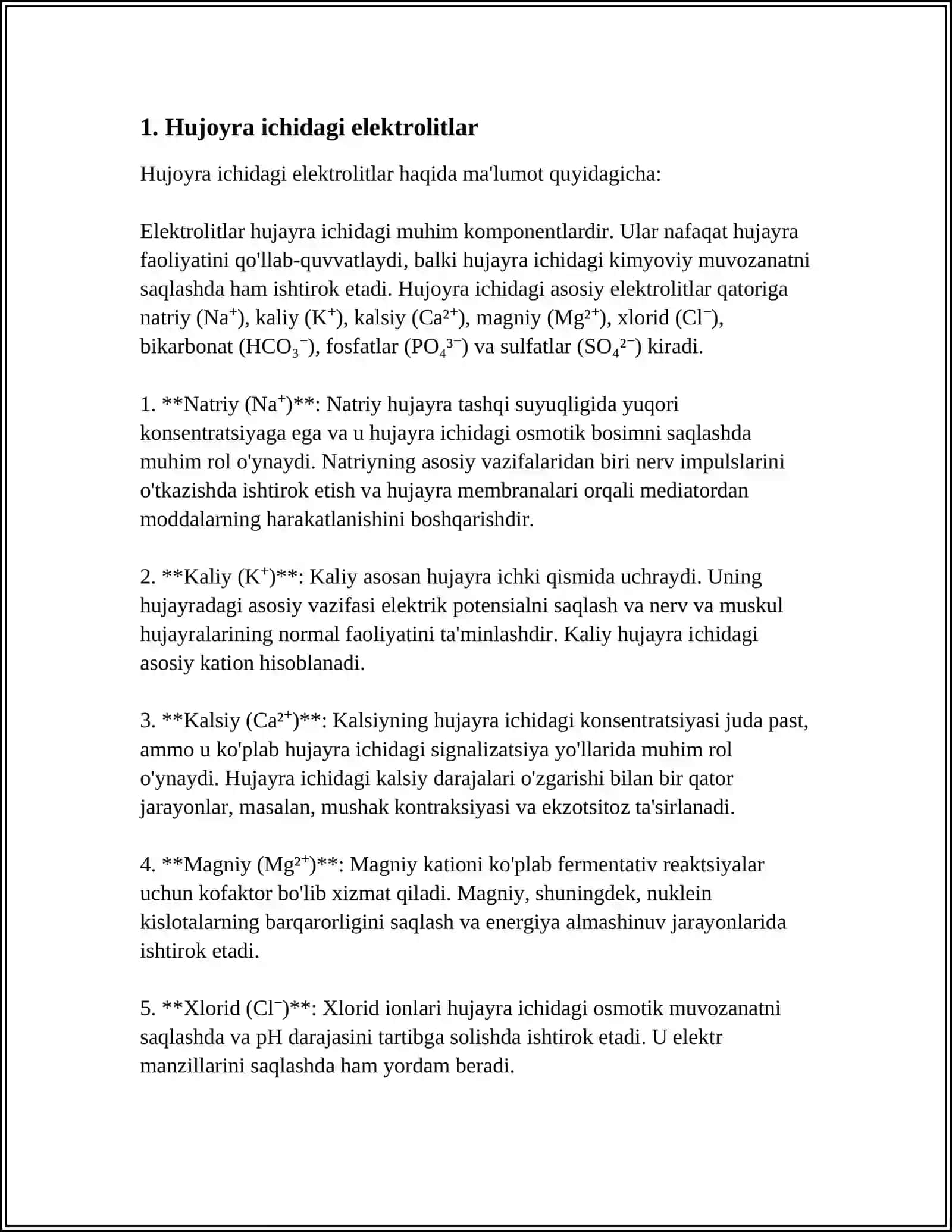 ORGANIZMNING BIOLOGIK SUYUQLIKLARI ELEKTROLIT VA NOELEKTROLITLAR ERITMALARI SIFATIDA 4