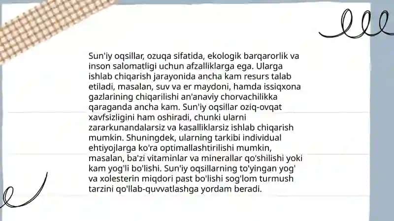 Sun'iy oqsil ozuqa moddalarining ishlab chiqarilishi va kelgusidagi imkonyatlar 4
