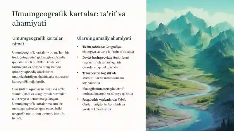 Aero kosmik ma'lumotlardan foydalanib umumgeografik kartalar tuzish va nashrga tayyorlash 4