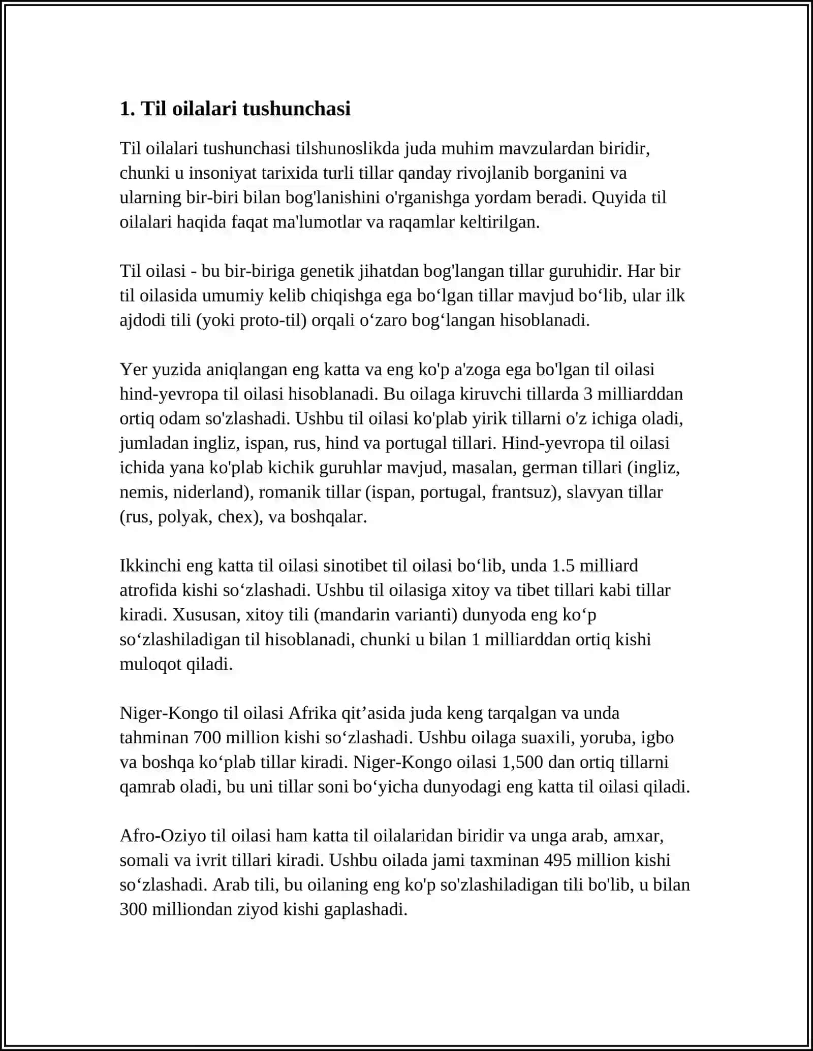 TILSHUNOSLIK FANIDAN REFERAT MAVZUSI TIL OILALARI ENG KATTA TIL OILASI 4