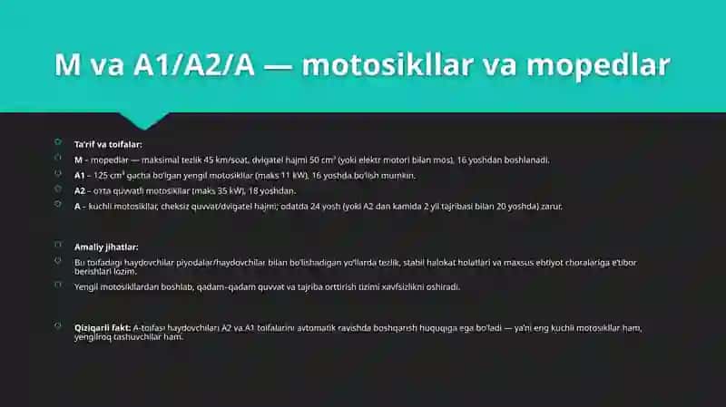 Avtomototransport Vositalari Haydovchilarini Tayyorlash va Qayta Tayyorlash Toifalari 4