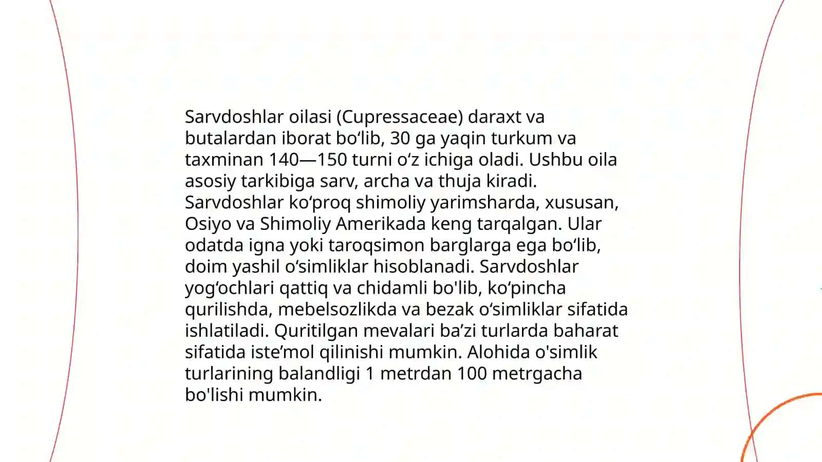 Sarvdoshlar oilasi turkumi turlari biologiyasi ekologiyasi areali va xalq xo'jaligidagi ahamiyati 4