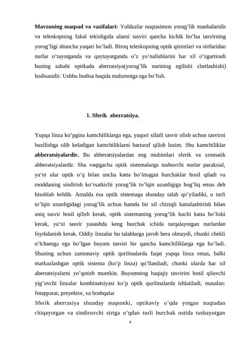 Optik sistemalarning aberatsiyasini o’rganish 4