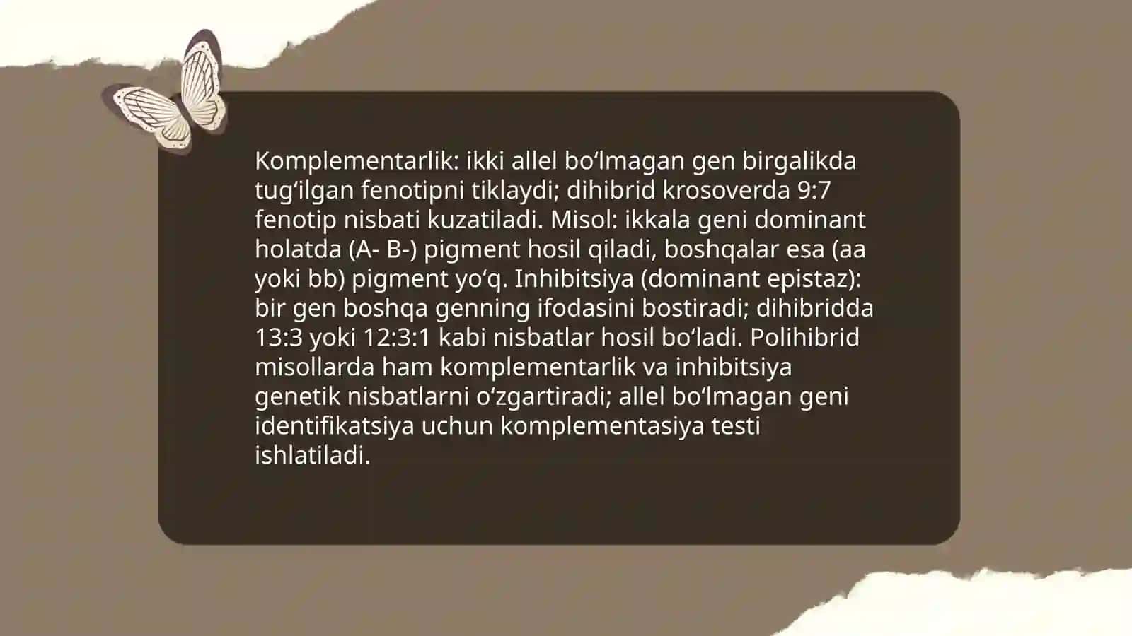 Allel boʻlmagan genlarni òzaro tasiri mavzusidan Mustaqil ishi 4