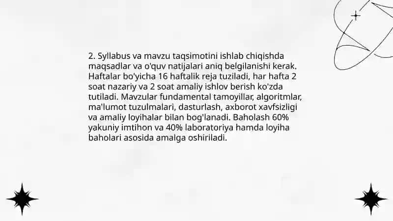 Informatika fani boʻyicha oʻquv jarayonini rejalashtirish 4