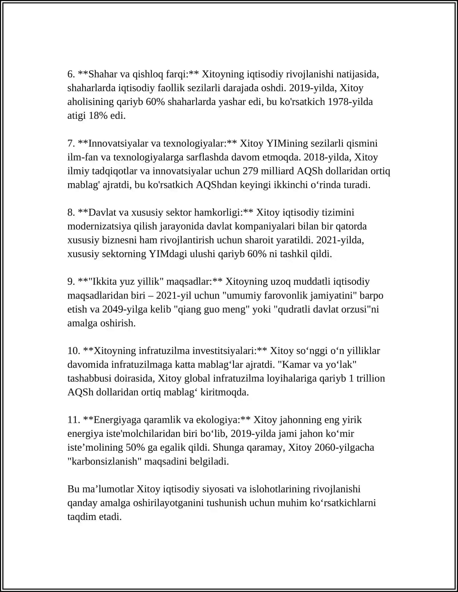 XITOY RIVOJLANISHINING O'ZIGA XOS YO'LI 4
