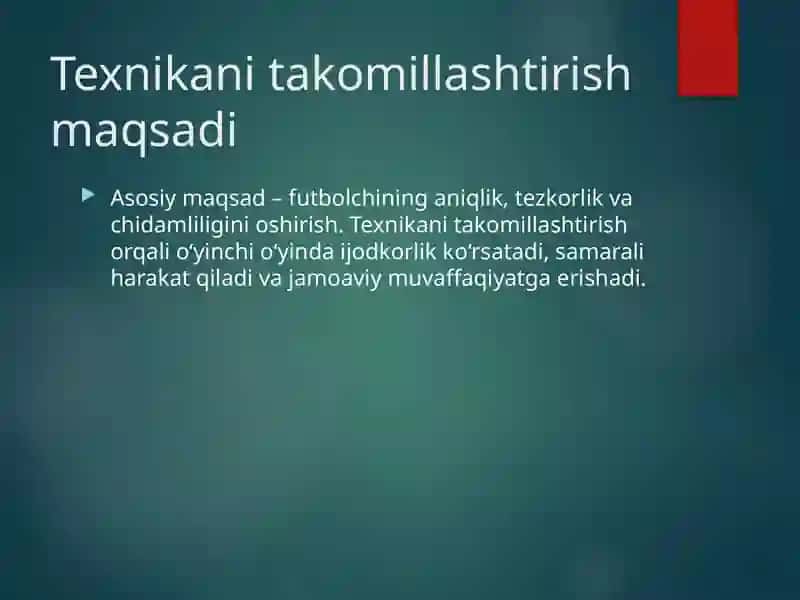 Futbol o‘yinining asosiy texnik harakatlarini bajarishni takomillashtirish 4