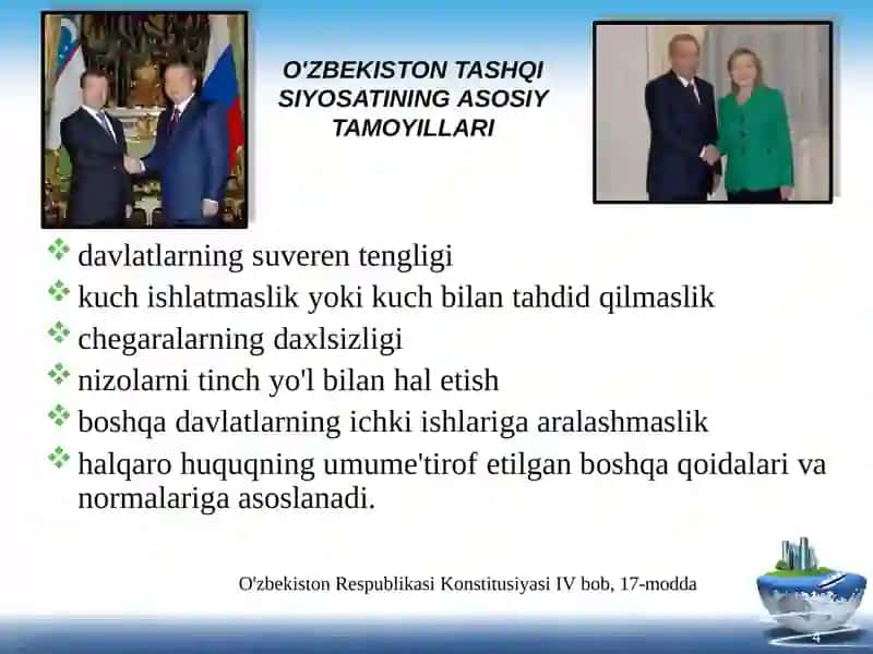 O'zbekistonning xorijiy mamlakatlar bilan ko‘p tomonlama hamkorlik munosabatlari 4