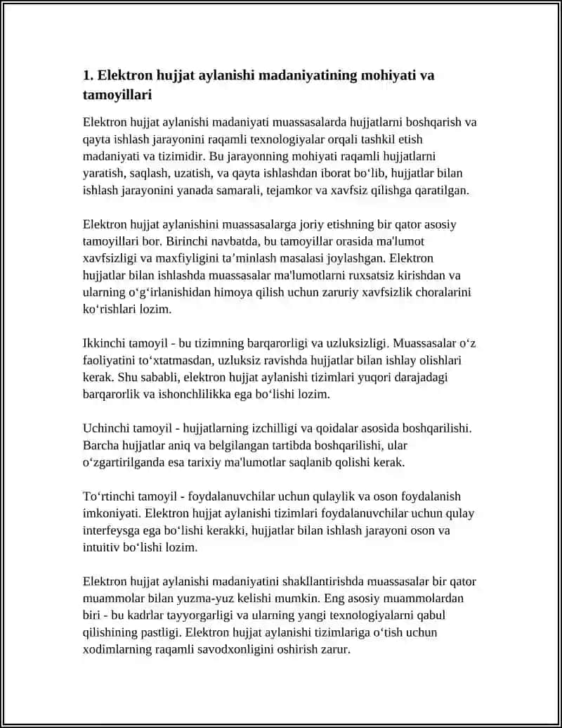 MUASSASADA ELEKTRON HUJJAT AYLANISHI MADANIYATINI SHAKLLANTIRISH: TAHLIL, MUAMMOLAR VA YECHIMLAR 4