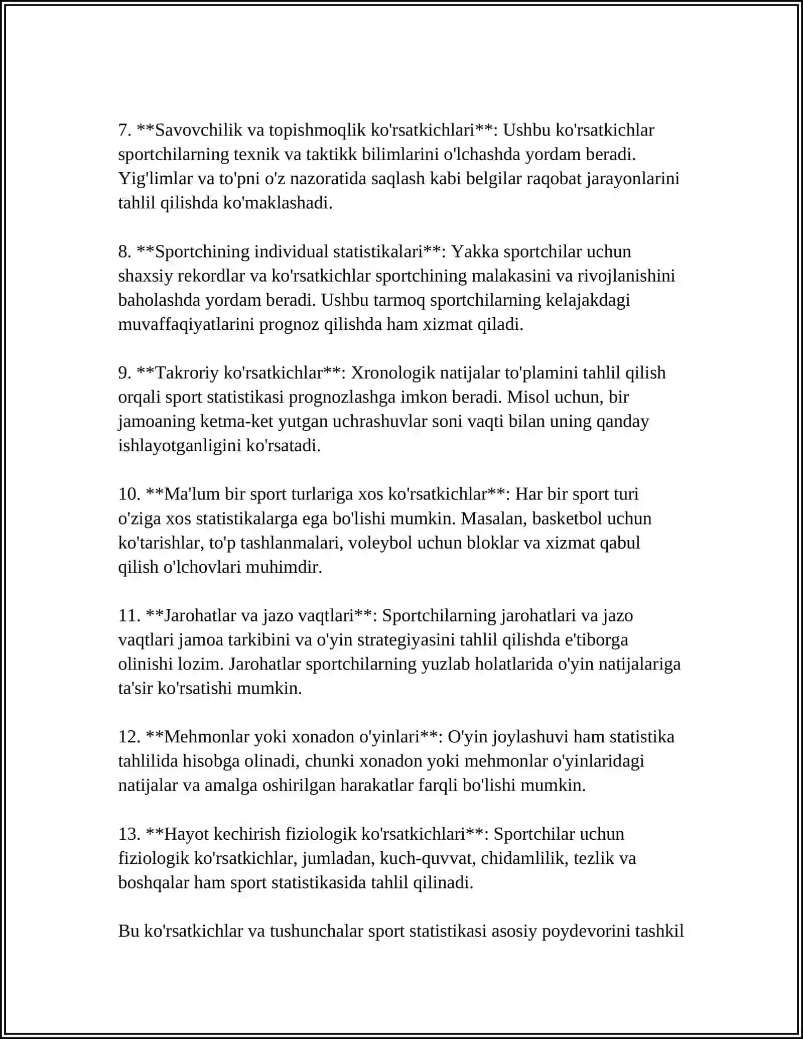 SPORT STATISTIKASI VA NATIJALARNI PROGNOZLASH 4