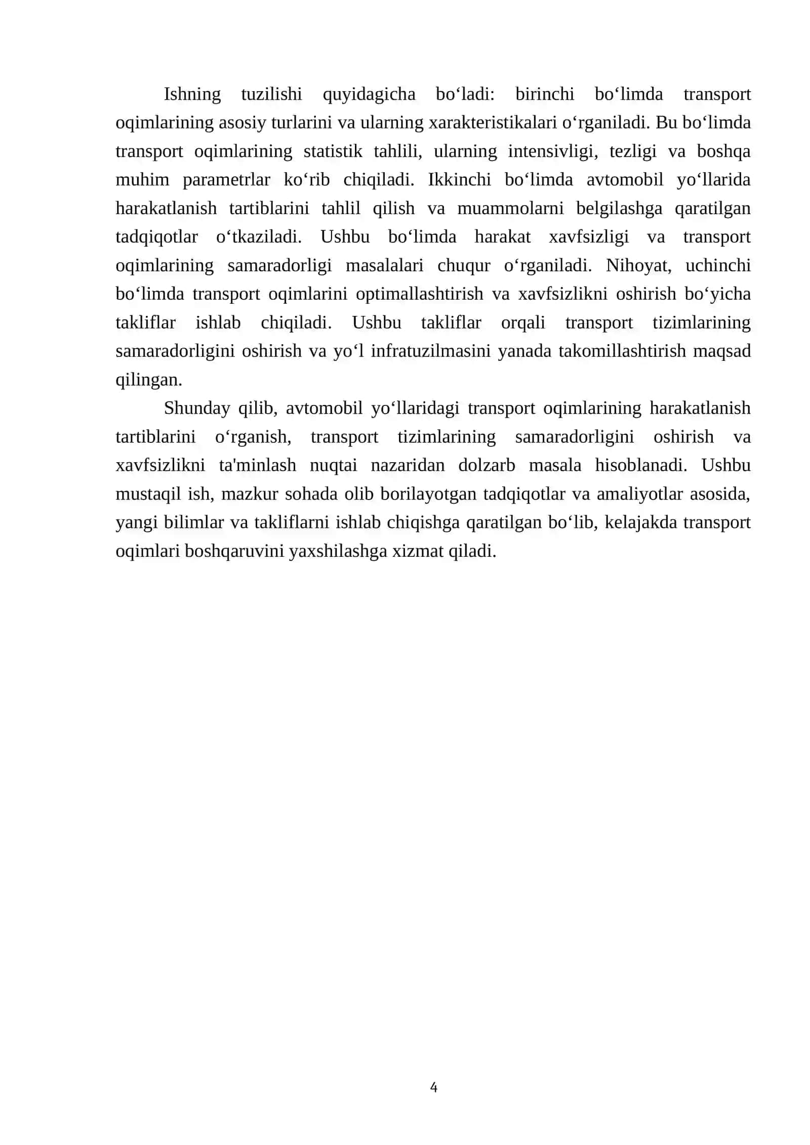 Avtomobil yo‘llaridagi transport oqimlarining harakatlanish tartiblarini o‘rganish 4