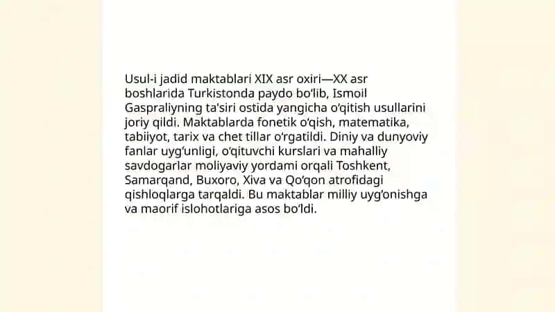 Usul-i jadid ta'lim tizimining Turkistonga kirib kelishi va xususiyatlari 4