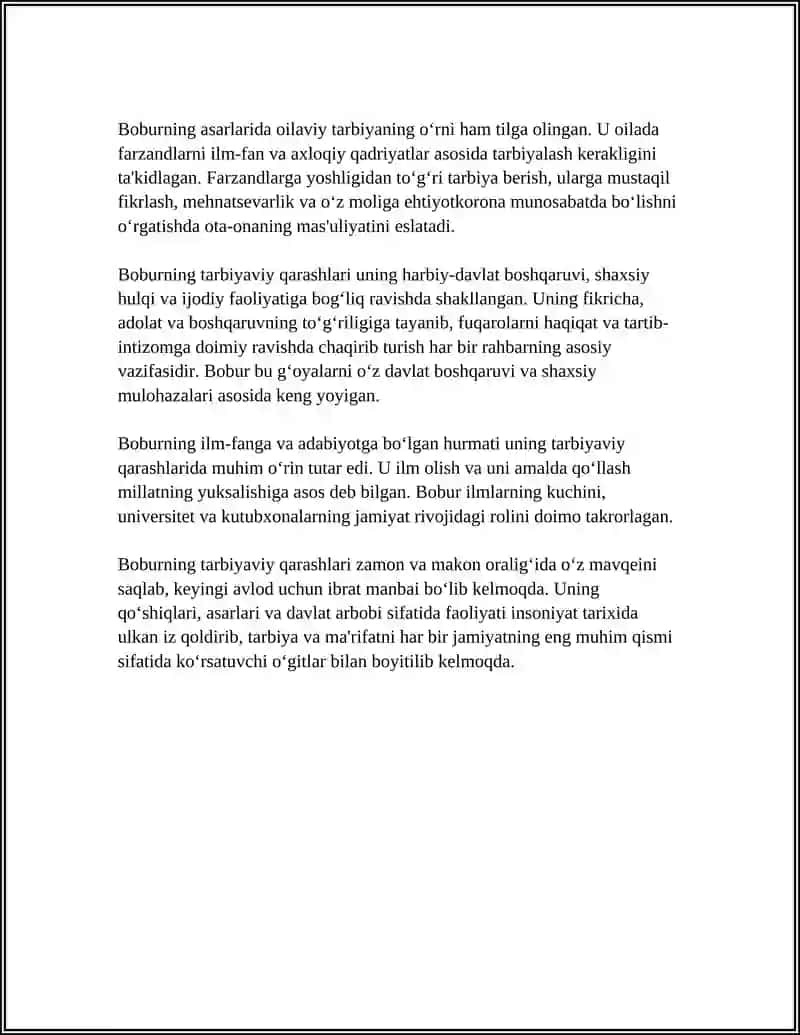 ZAHIRIDDIN MUHAMMAD BOBUR VA BOBURIYLAR MEROSIDA TARBIYAGA OID QARASHLAR 4