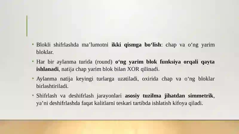 FEYSTEL TARMOG’IGA ASOSLANGAN SIMMETRIK BLOKLI SHIFRLASH ALGORITMLARI TADQIQI VA TAHLILI. 4