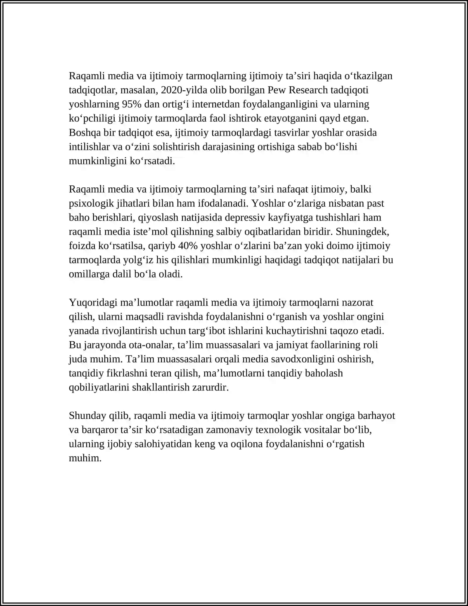 GLOBALLASHUV JARAYONIDA YOSHLAR ONGIGA TAʼSIR ETUVCHI OMILLAR 4