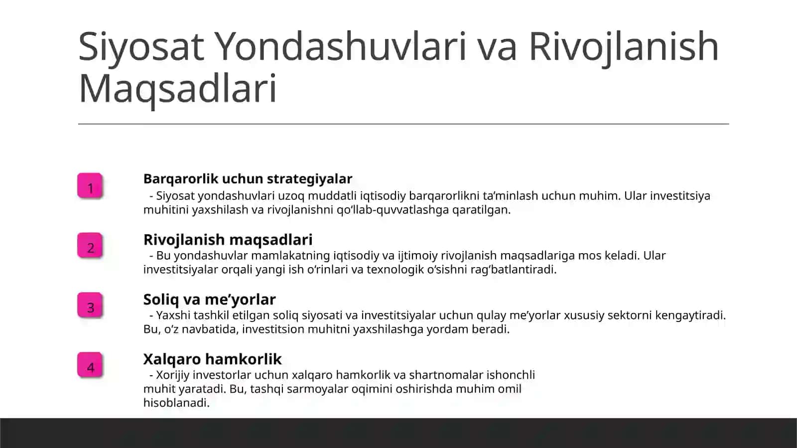 Xorijiy investitsiyalarni jalb qilishni ragbatlantirish konsepsiyasi 4