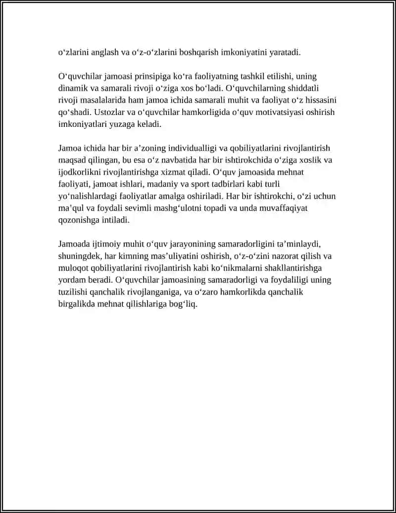 MUSTAQIL ISH Mavzu: OʻQUVCHILAR JAMOAS- YAGONA PEDAGOGIK JARAYONNING ASOSIY SHAKLI 4