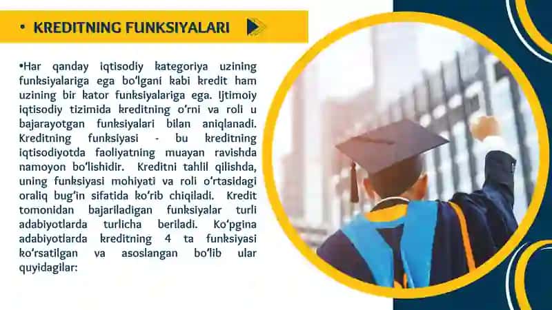 KREDITNING MOHIYATI, FUNKSIYALARI, TAMOYILLARI VA TURLARI HAMDA ASOSIY SHAKLLARI 4
