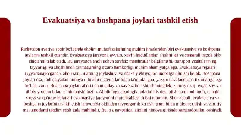 Radiatsaviy avariya sodir bo'lganda aholini muhofazalash metodlari 4